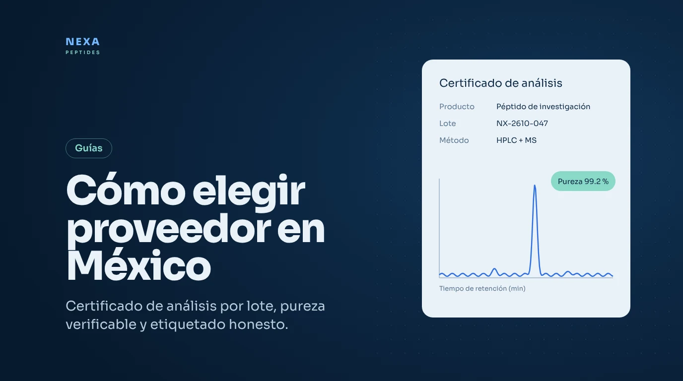 Portada de la guía para elegir proveedor de péptidos en México: certificado de análisis con HPLC – Nexa Peptides