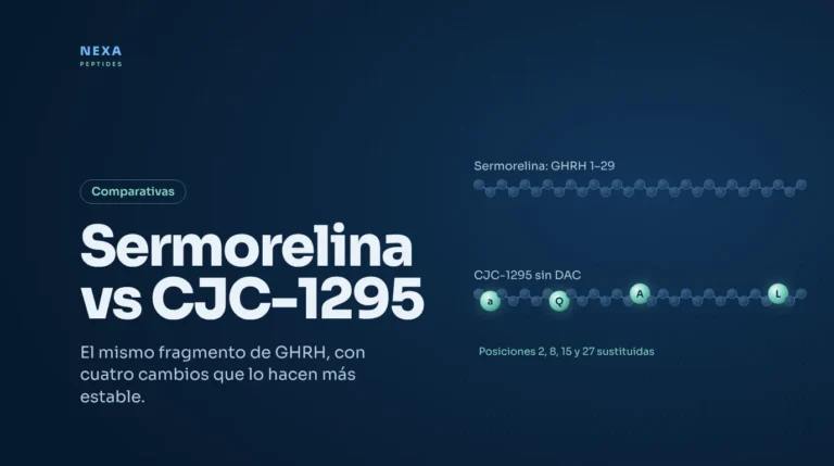 Portada Sermorelina vs CJC-1295: GHRH 1-29 y sus cuatro sustituciones – Nexa Peptides